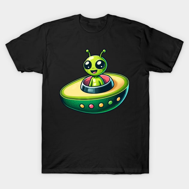 Alien with Avocado UFO Vegan Design T-Shirt by HBfunshirts